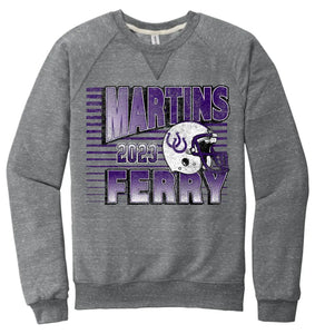 Martins Ferry Football 2023 Jerzees Snow Heather French Terry Raglan Crew