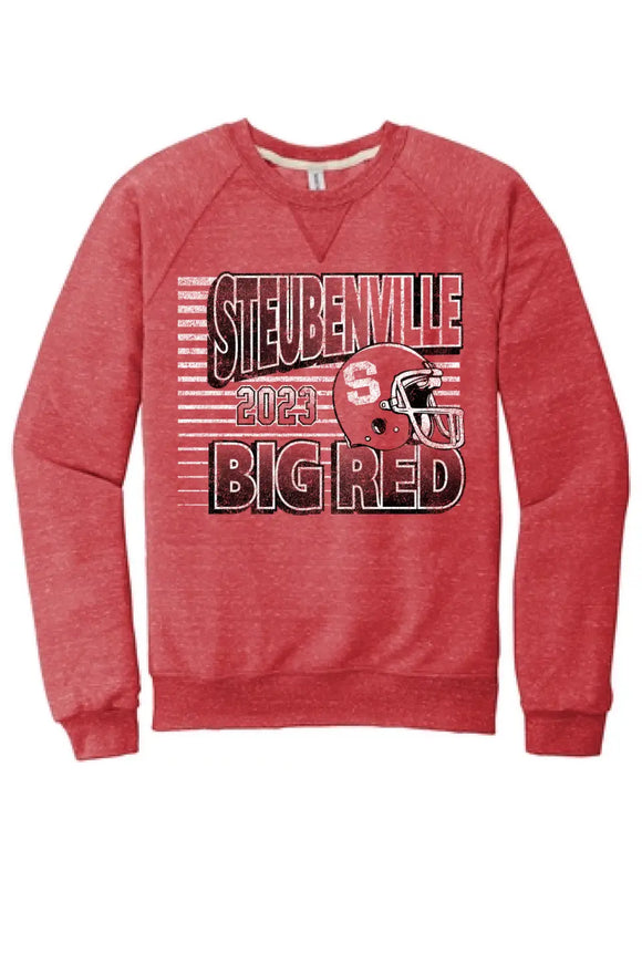 Steubenville Big Red Football 2023 Jerzees Snow Heather French Terry Raglan Crew