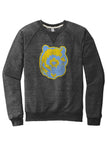 Oak Glen Distressed Bear Jerzees Snow Heather French Terry Raglan Crew