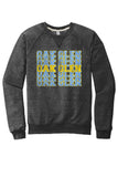 Oak Glen Distressed Repeating Jerzees Snow Heather French Terry Raglan Crew