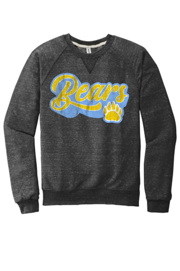 Oak Glen Distressed Script with Paw Jerzees Snow Heather French Terry Raglan Crew