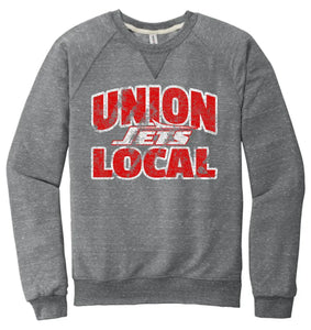 Union Local Jets Bold Distressed Jerzees Snow Heather French Terry Raglan Crew