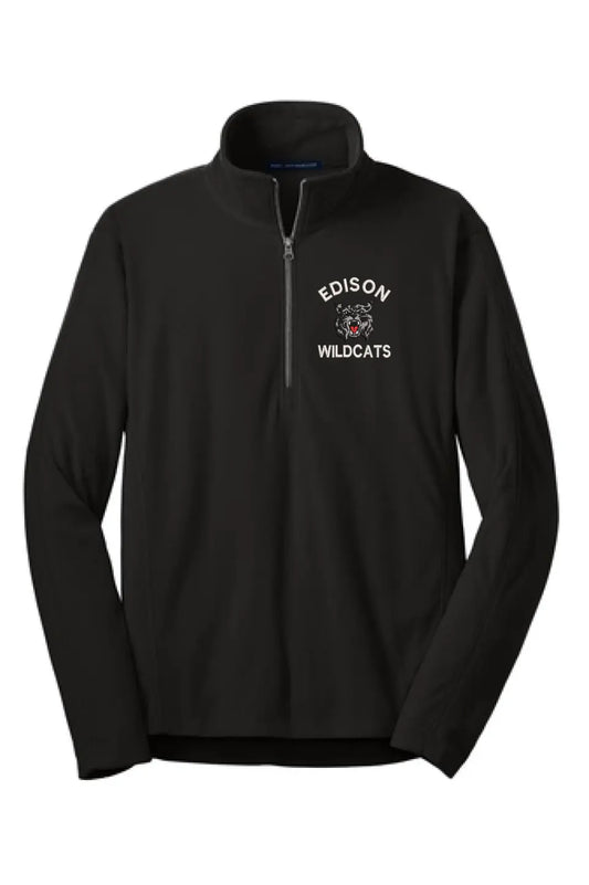 Edison Wildcats Embroidery on Black Microfleece 1/2-Zip Pullover