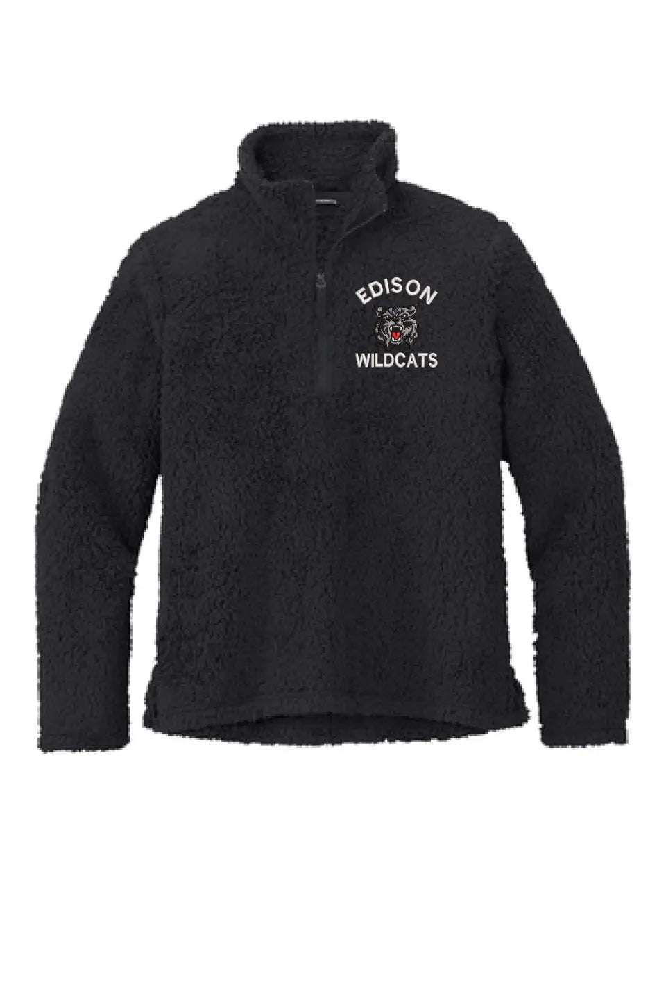 Edison Wildcats Embroidery on Black Cozy 1/4-Zip Fleece