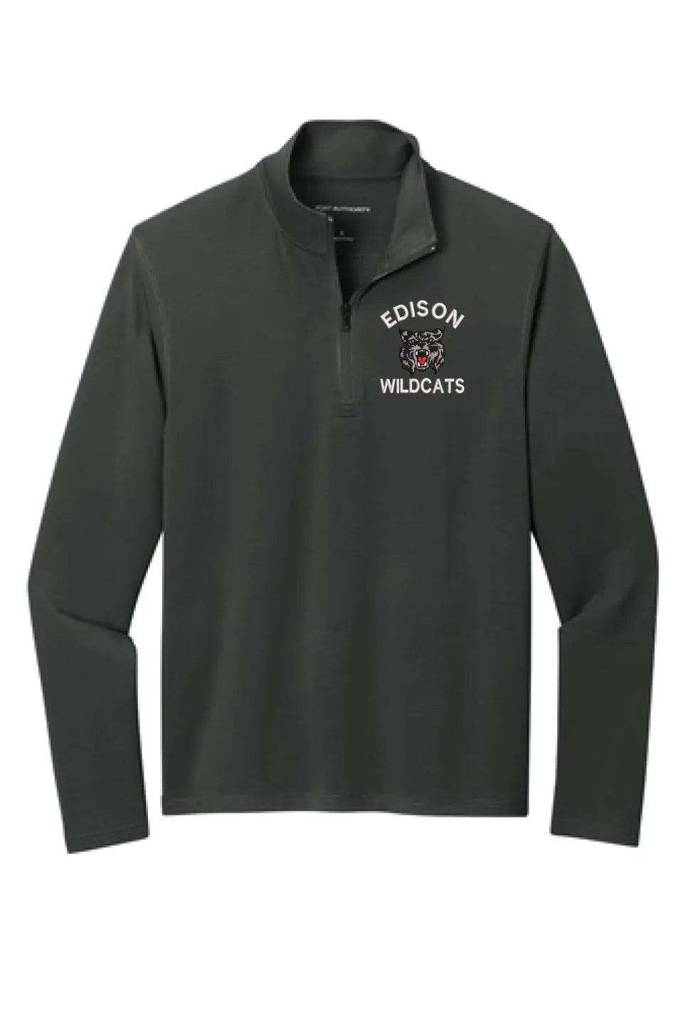 Edison Wildcats Embroidery on Black Microterry 1/4-Zip Pullover