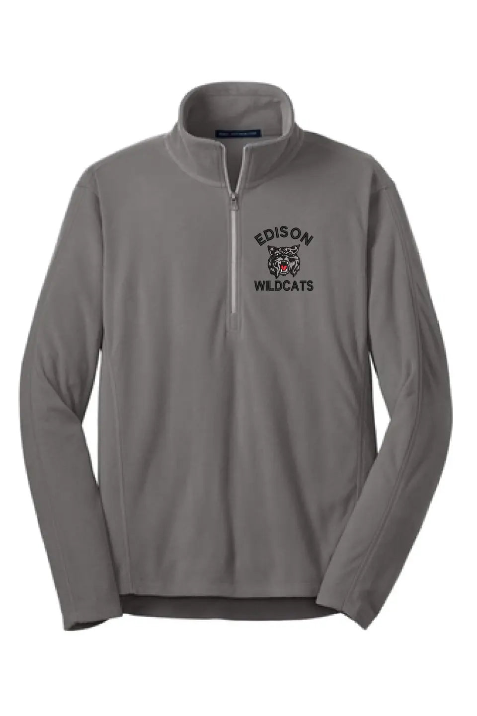 Edison Wildcats Embroidery on Gray Microfleece 1/2-Zip Pullover