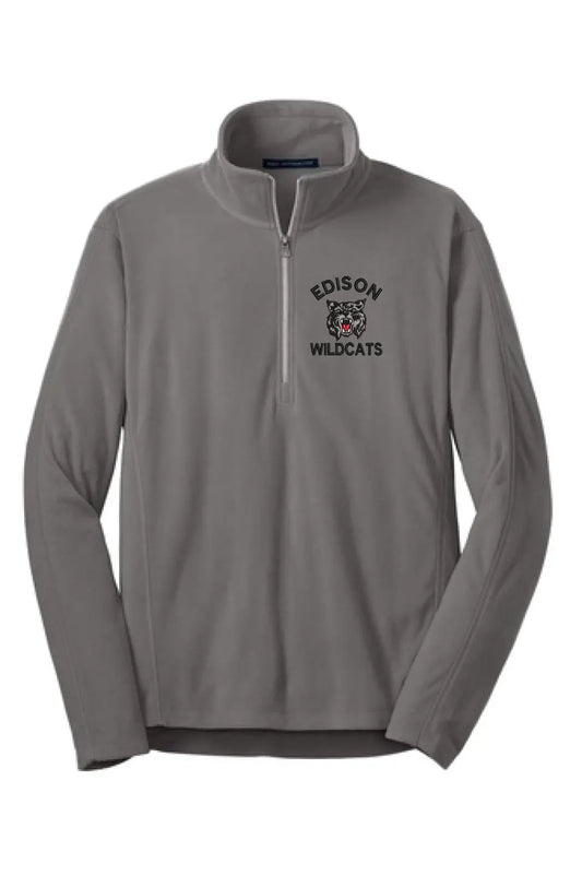 Edison Wildcats Embroidery on Gray Microfleece 1/2-Zip Pullover