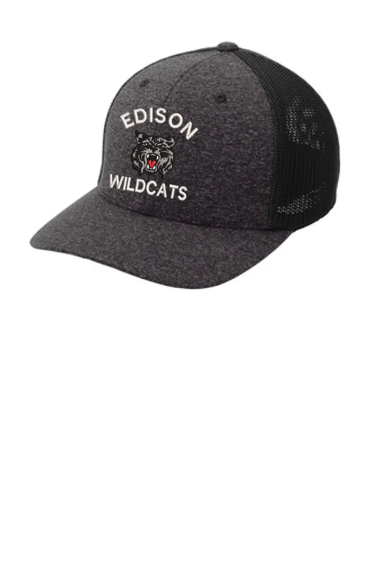 Edison Wildcats Embroidery on Black Mesh Back Trucker Cap