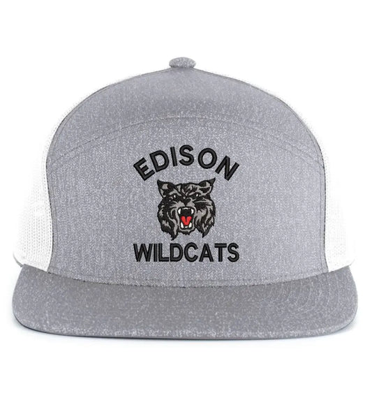 Edison Wildcats Embroidery on Gray 6-Panel Arch Trucker Snapback Cap