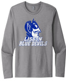 Lisbon Blue Devils Vast Distressed Design Next Level Cotton Long Sleeve Tee