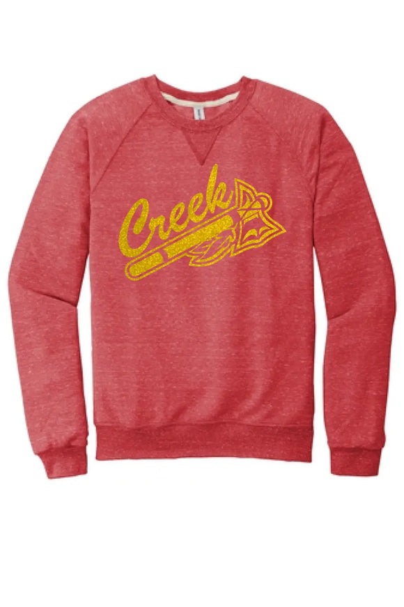 Indian Creek Glitter Gold Tomahawks Jerzees Snow Heather French Terry Raglan Crew