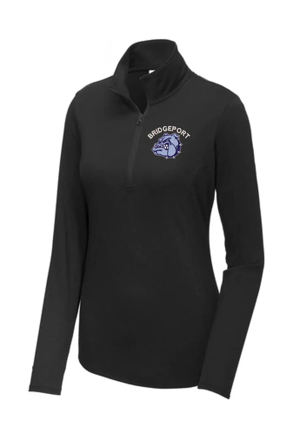 Bridgeport Bulldogs Embroidery on Black Ladies PosiCharge Tri-Blend Wicking 1/4-Zip Pullover