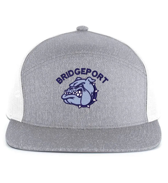 Bridgeport Bulldogs Embroidery on Grey 6-Panel Arch Trucker Snapback Cap