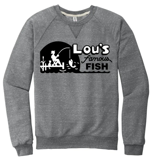 Restaurants- Lou's Famous Fish Snow Heather French Terry Raglan Crew